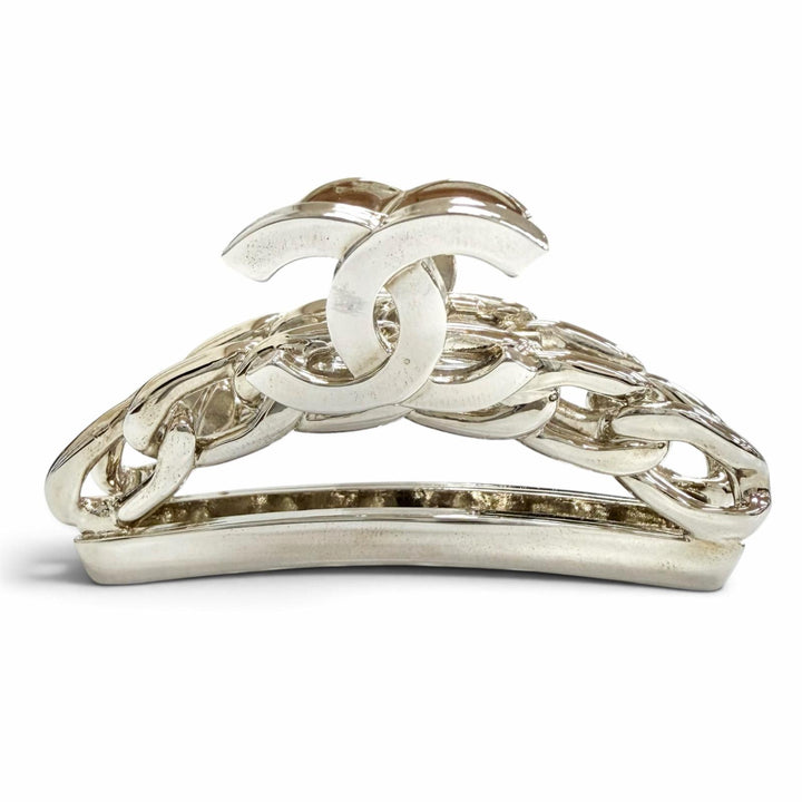 Great CHANEL COCO Mark Chain Motif Hair Clip Hair Accessory Silver 98P A09795