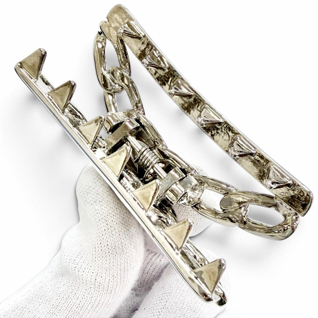 Great CHANEL COCO Mark Chain Motif Hair Clip Hair Accessory Silver 98P A09795