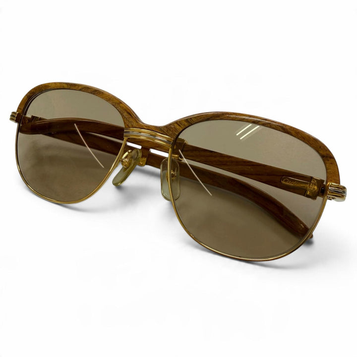 Great Cartier sunglasses Malmaison Trinity With Metal logo Brown Wood mens