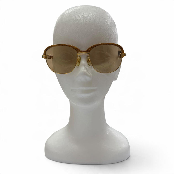 Great Cartier sunglasses Malmaison Trinity With Metal logo Brown Wood mens
