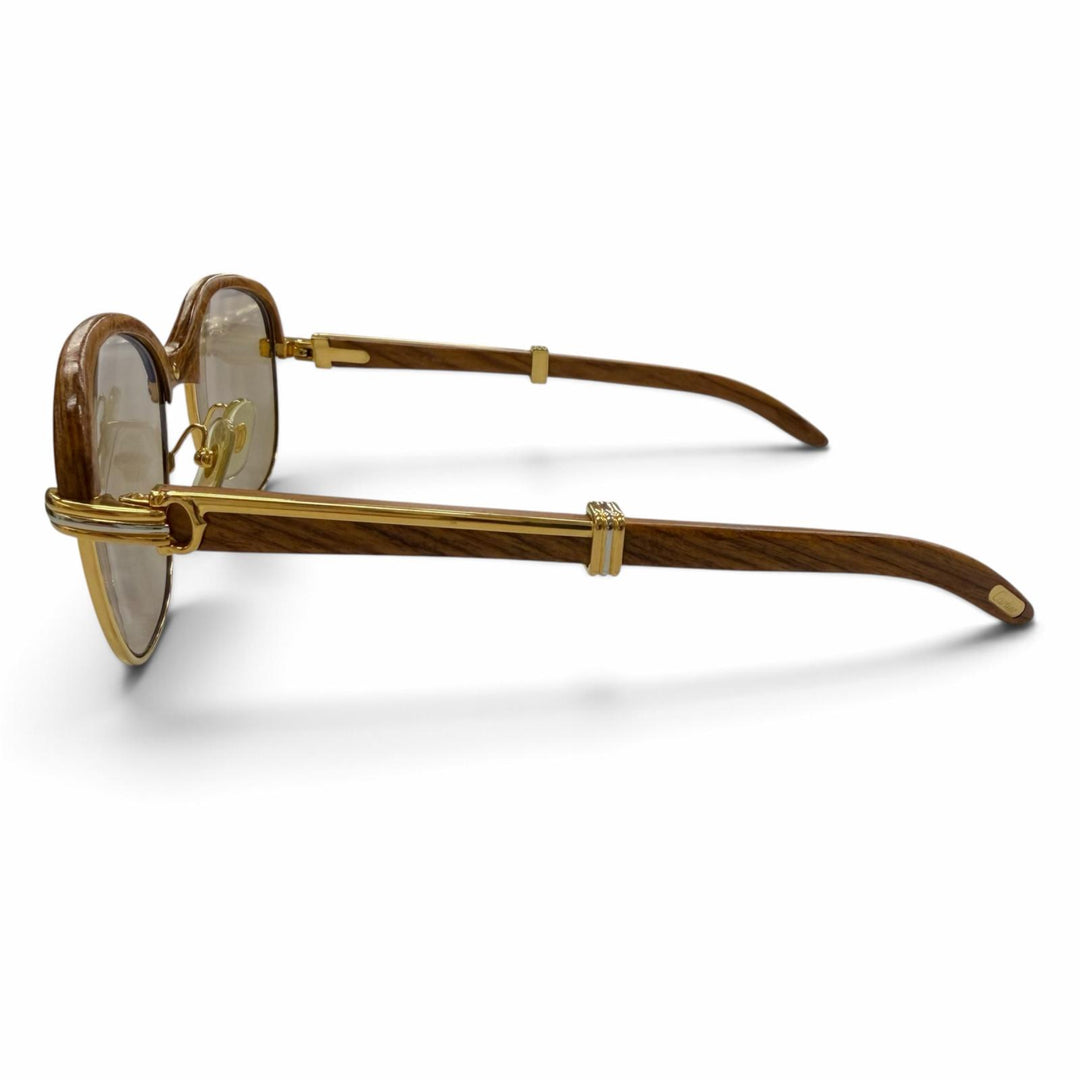 Great Cartier sunglasses Malmaison Trinity With Metal logo Brown Wood mens