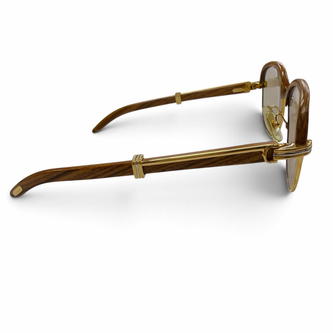 Great Cartier sunglasses Malmaison Trinity With Metal logo Brown Wood mens