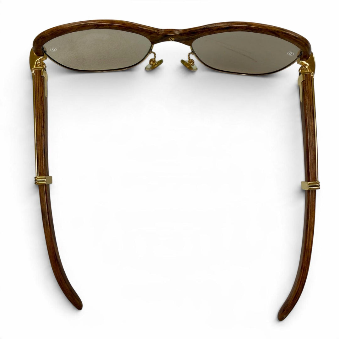 Great Cartier sunglasses Malmaison Trinity With Metal logo Brown Wood mens