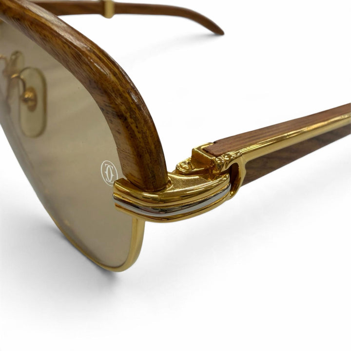 Great Cartier sunglasses Malmaison Trinity With Metal logo Brown Wood mens