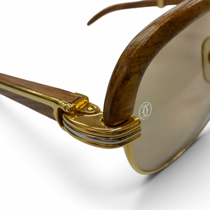 Great Cartier sunglasses Malmaison Trinity With Metal logo Brown Wood mens