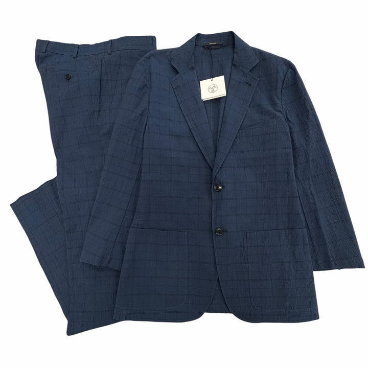 Pristine HERMES two-piece set Check Pattern Seersucker Fabric Single Suit IT 48