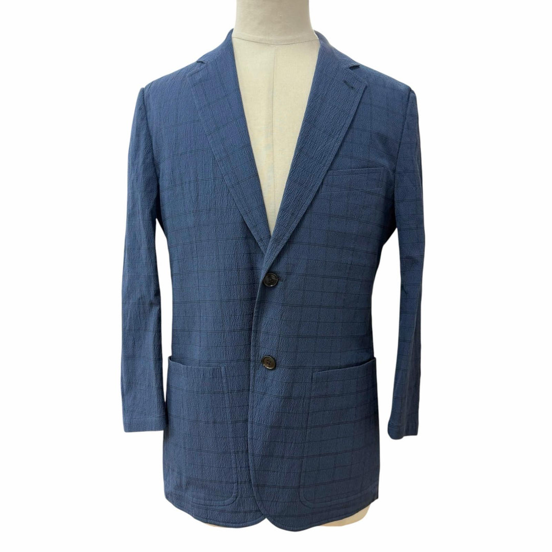 Pristine HERMES two-piece set Check Pattern Seersucker Fabric Single Suit IT 48