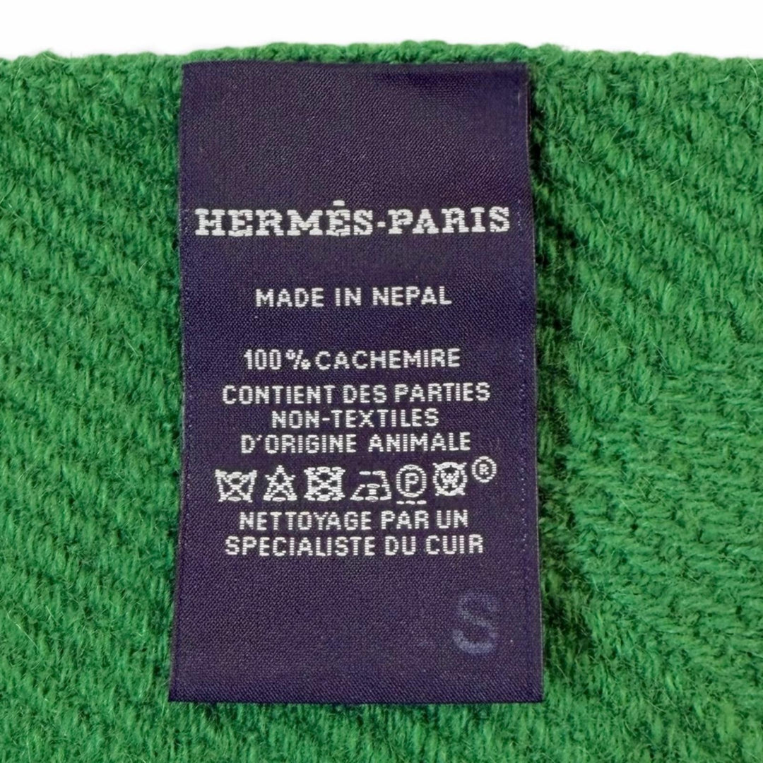 Great HERMES Scarf Wavy Double Face Acarf Leather Tag with Fringe, Large Size