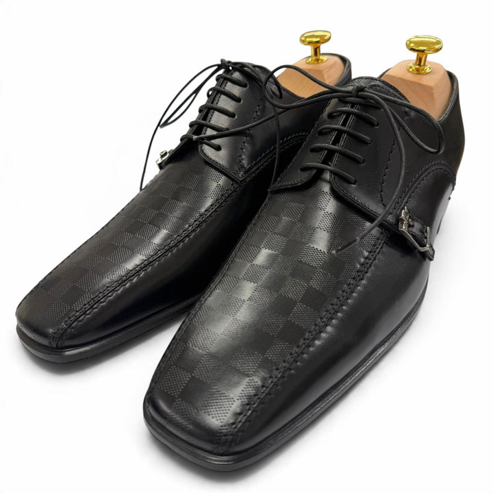 Pristine LOUIS VUITTON Leather shoes Damier lace-up black leather mens 6.5
