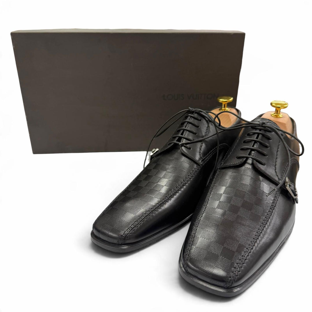 Pristine LOUIS VUITTON Leather shoes Damier lace-up black leather mens 6.5