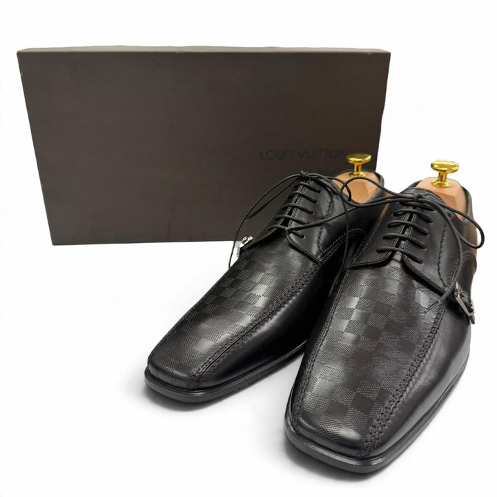 Pristine LOUIS VUITTON Leather shoes Damier lace-up black leather mens 6.5