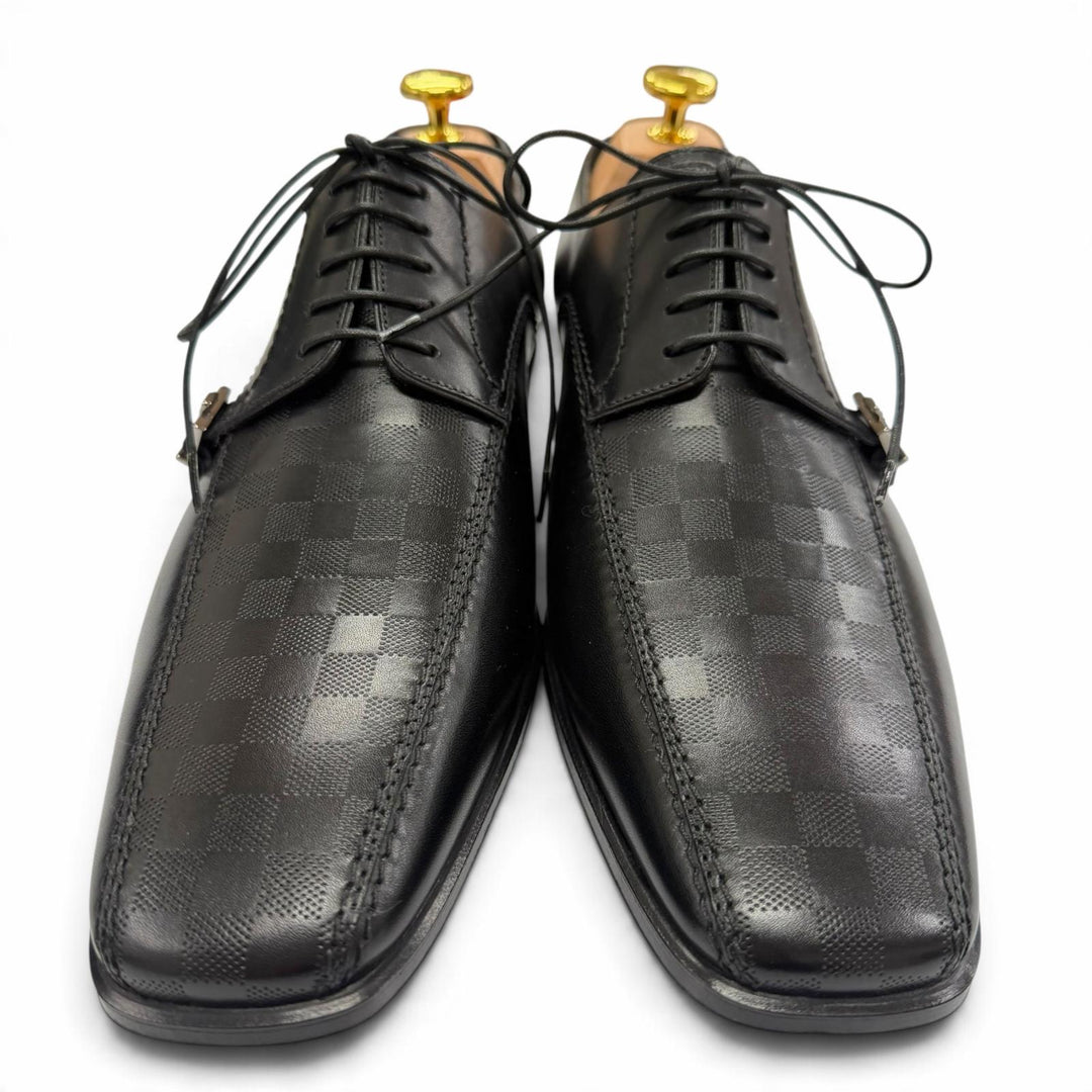 Pristine LOUIS VUITTON Leather shoes Damier lace-up black leather mens 6.5