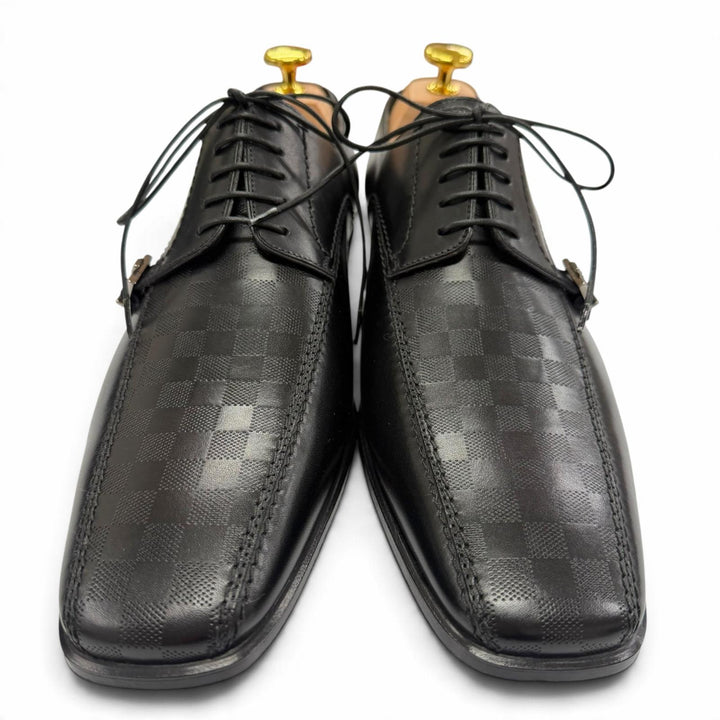 Pristine LOUIS VUITTON Leather shoes Damier lace-up black leather mens 6.5