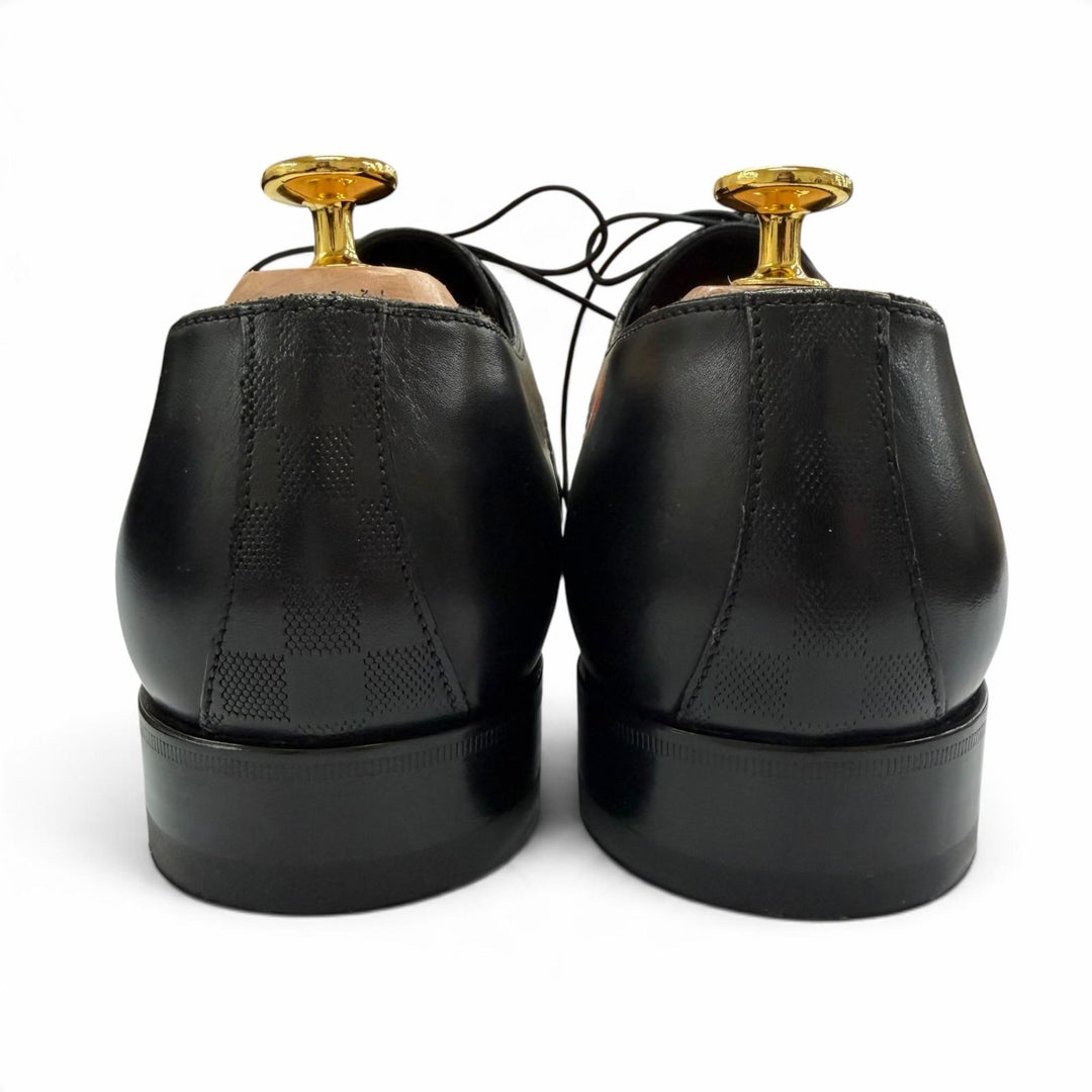 Pristine LOUIS VUITTON Leather shoes Damier lace-up black leather mens 6.5