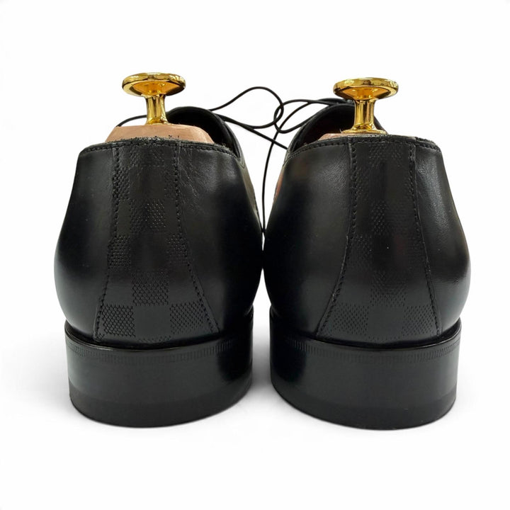 Pristine LOUIS VUITTON Leather shoes Damier lace-up black leather mens 6.5