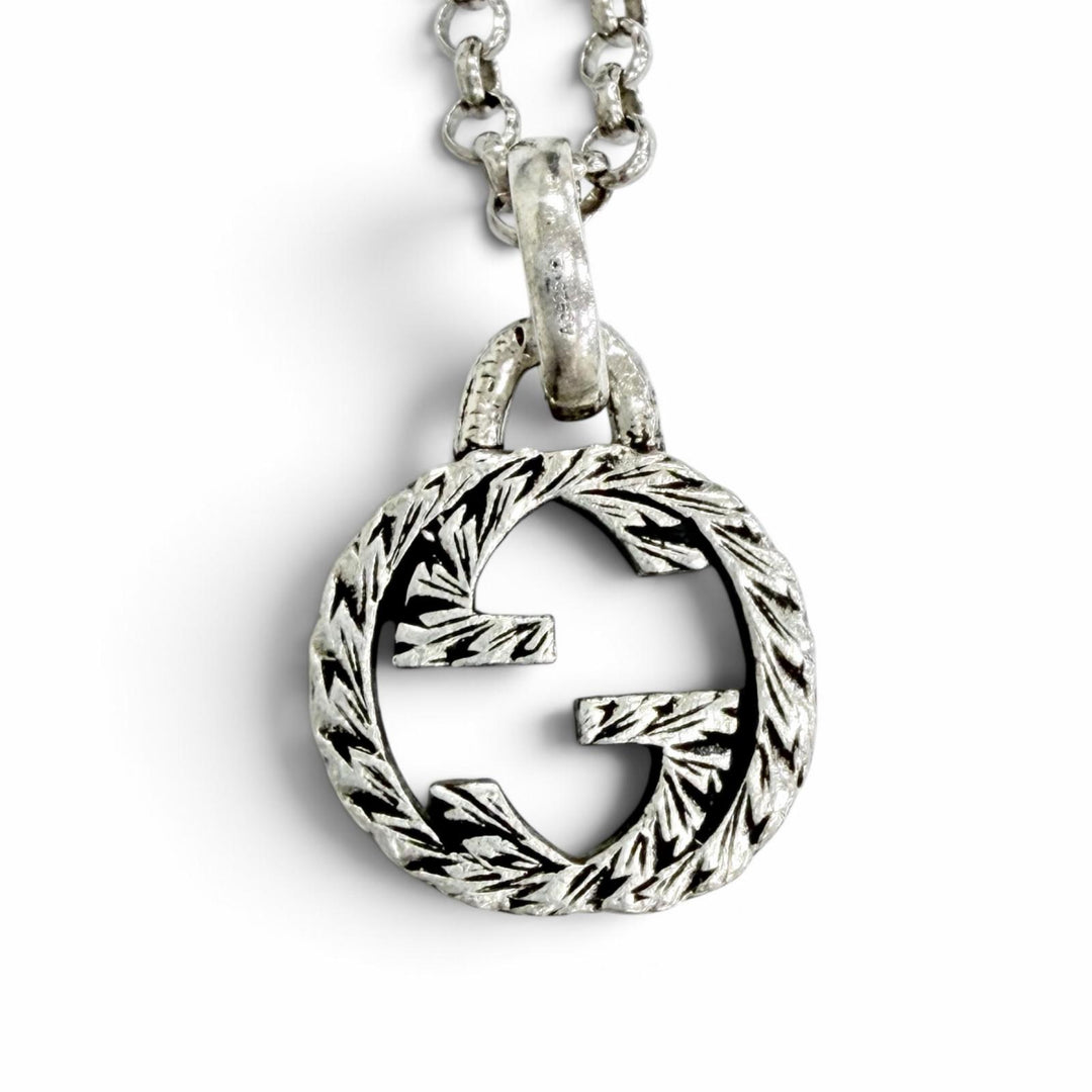Great GUCCI Necklace Interlocking G Arabesque Chain Silver 925 Women 455535