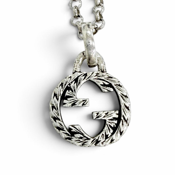 Great GUCCI Necklace Interlocking G Arabesque Chain Silver 925 Women 455535