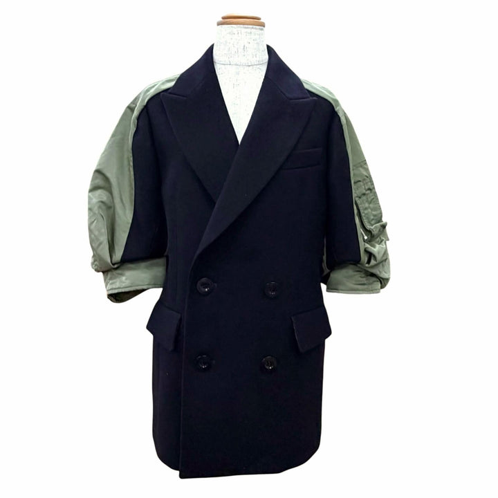 Excellent Sacai Jacket Wool Melton Nylon Twill Jacket Short-sleeved 1 23-06925