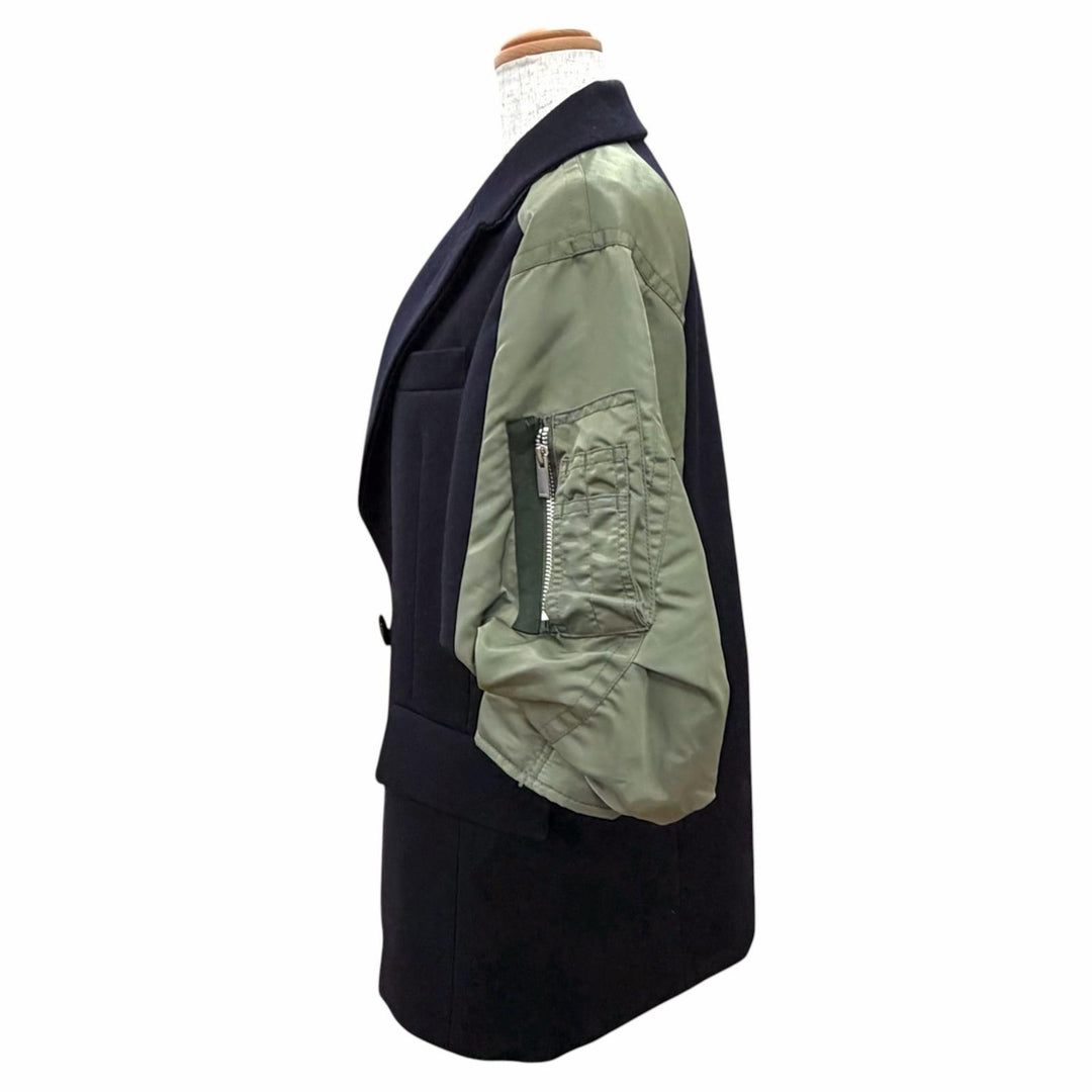Excellent Sacai Jacket Wool Melton Nylon Twill Jacket Short-sleeved 1 23-06925