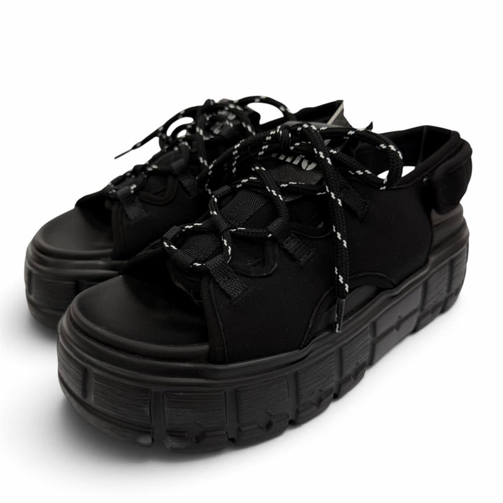 Great MIUMIU Sandals Chunky neoprene back strap with logo black Women 36 5X418E