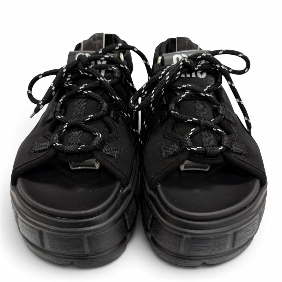 Great MIUMIU Sandals Chunky neoprene back strap with logo black Women 36 5X418E