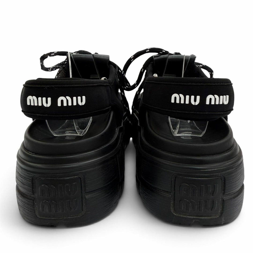 Great MIUMIU Sandals Chunky neoprene back strap with logo black Women 36 5X418E