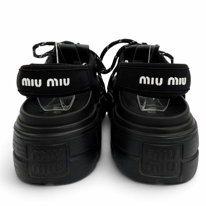 Great MIUMIU Sandals Chunky neoprene back strap with logo black Women 36 5X418E