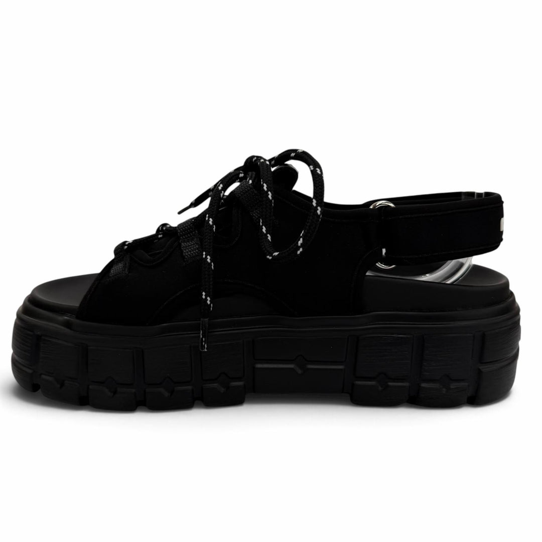 Great MIUMIU Sandals Chunky neoprene back strap with logo black Women 36 5X418E