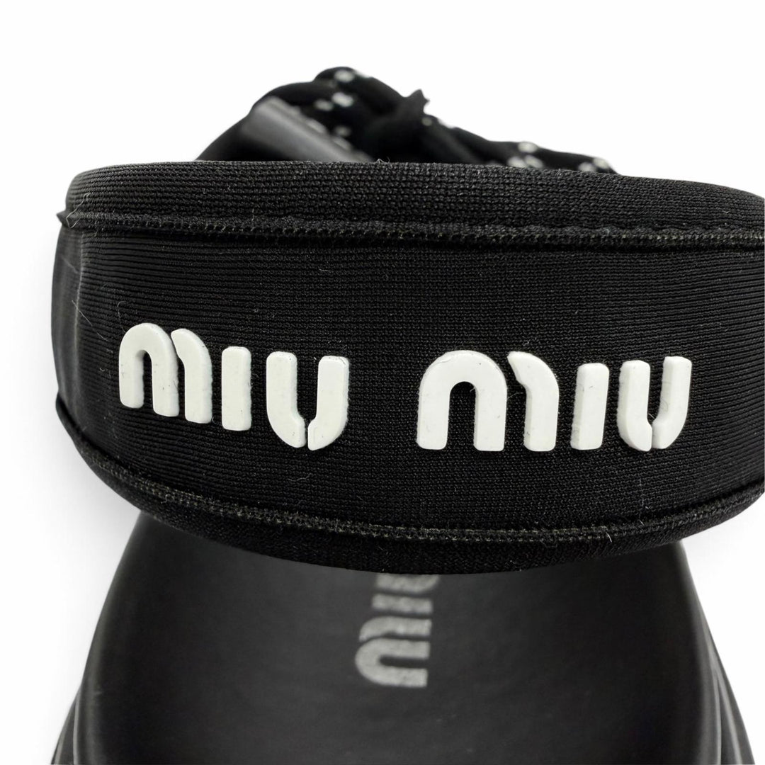 Great MIUMIU Sandals Chunky neoprene back strap with logo black Women 36 5X418E