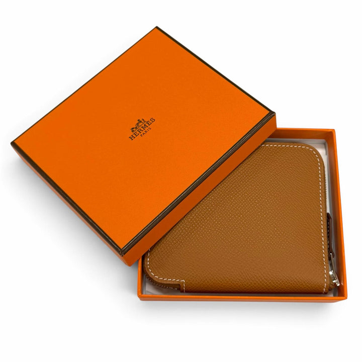 Pristine HERMES Coin case Azap compact silk in Zip Around Epsom Leather Women