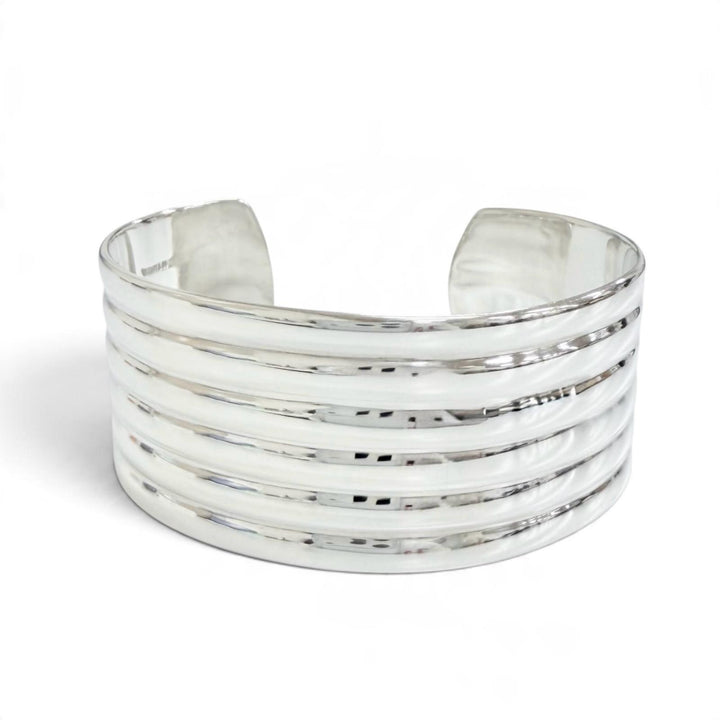Great TIFFANY&Co. Ribbed Wide Cuff Bangle Bracelet, Made in Mexico Silver 925
