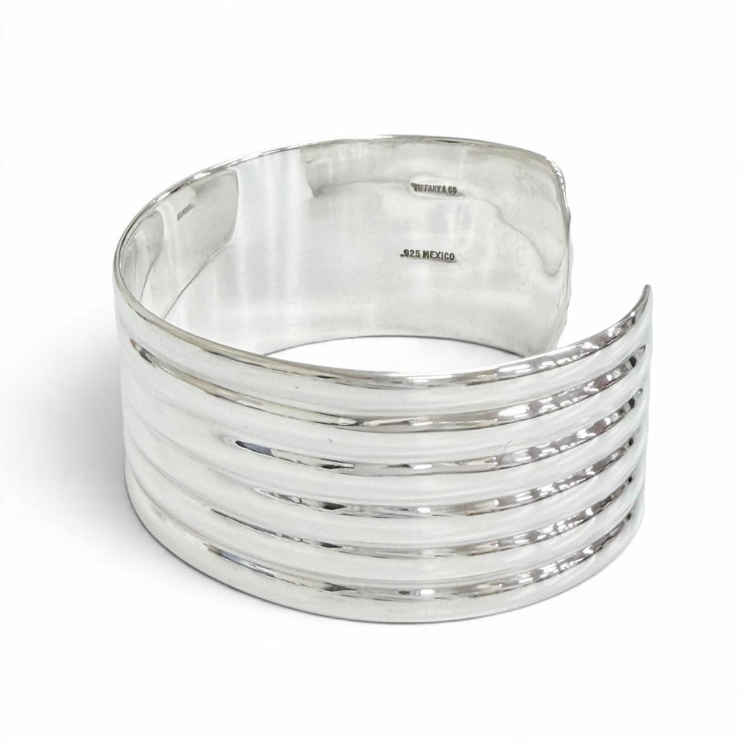 Great TIFFANY&Co. Ribbed Wide Cuff Bangle Bracelet, Made in Mexico Silver 925
