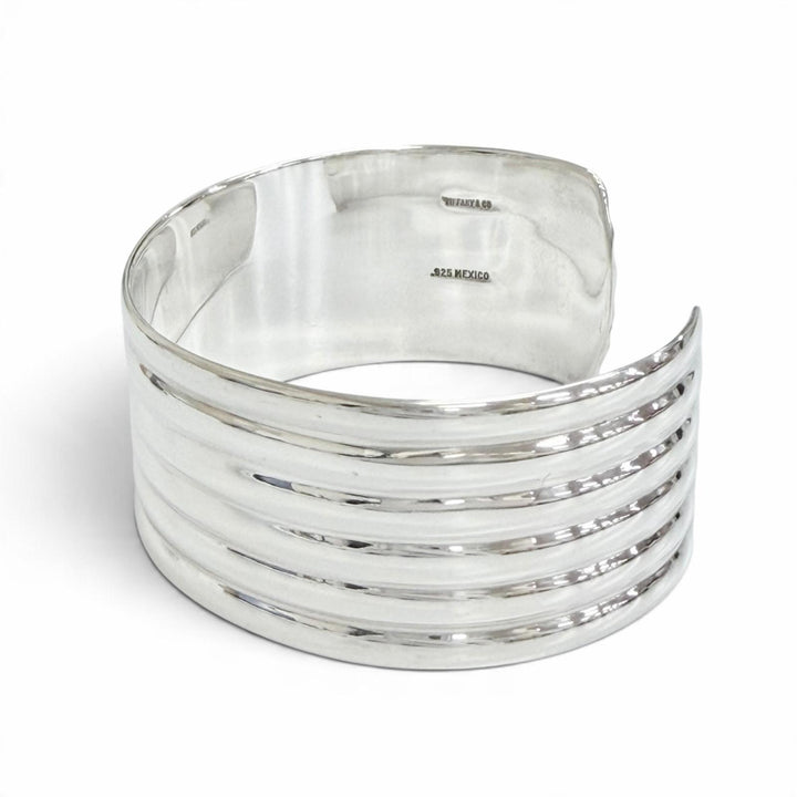 Great TIFFANY&Co. Ribbed Wide Cuff Bangle Bracelet, Made in Mexico Silver 925