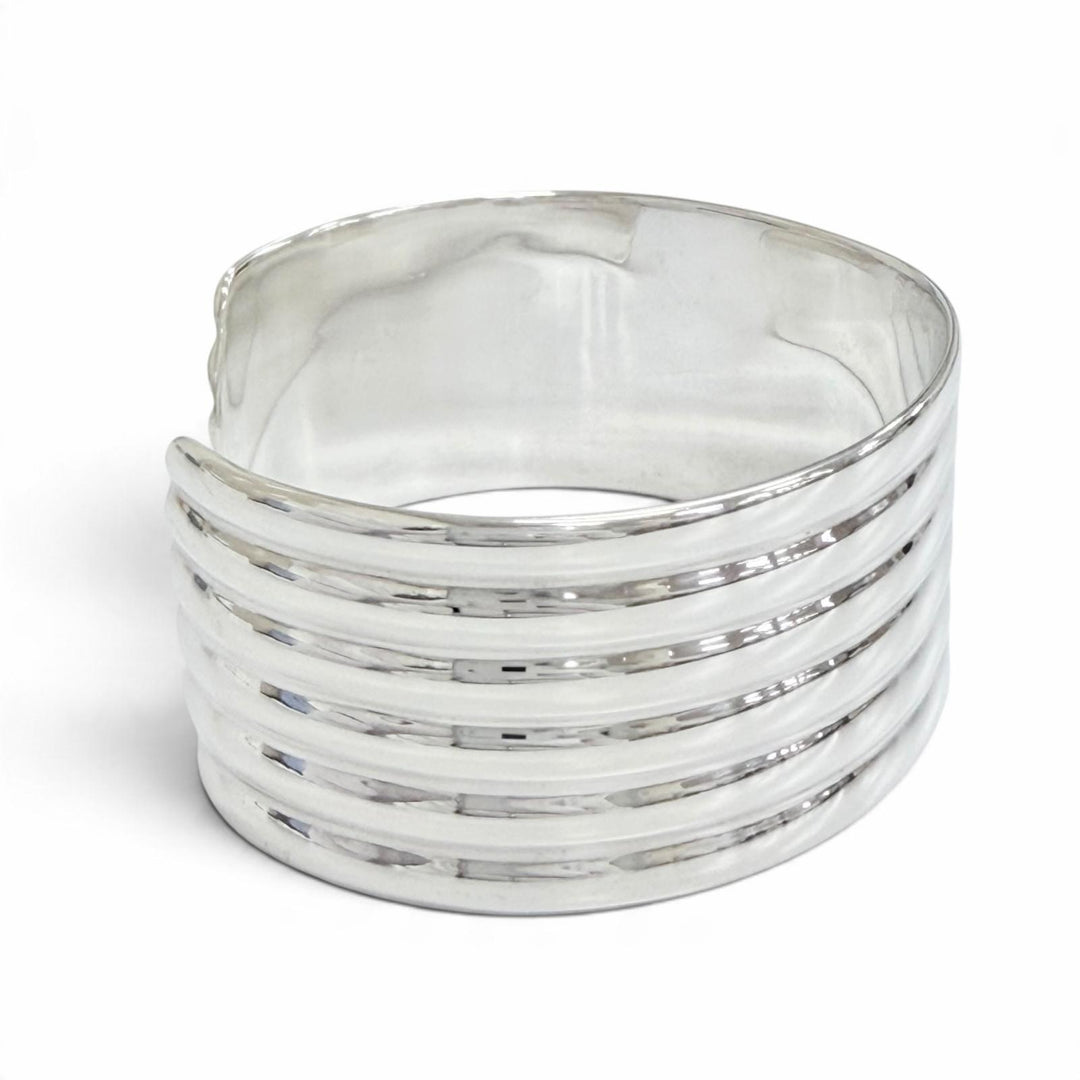 Great TIFFANY&Co. Ribbed Wide Cuff Bangle Bracelet, Made in Mexico Silver 925