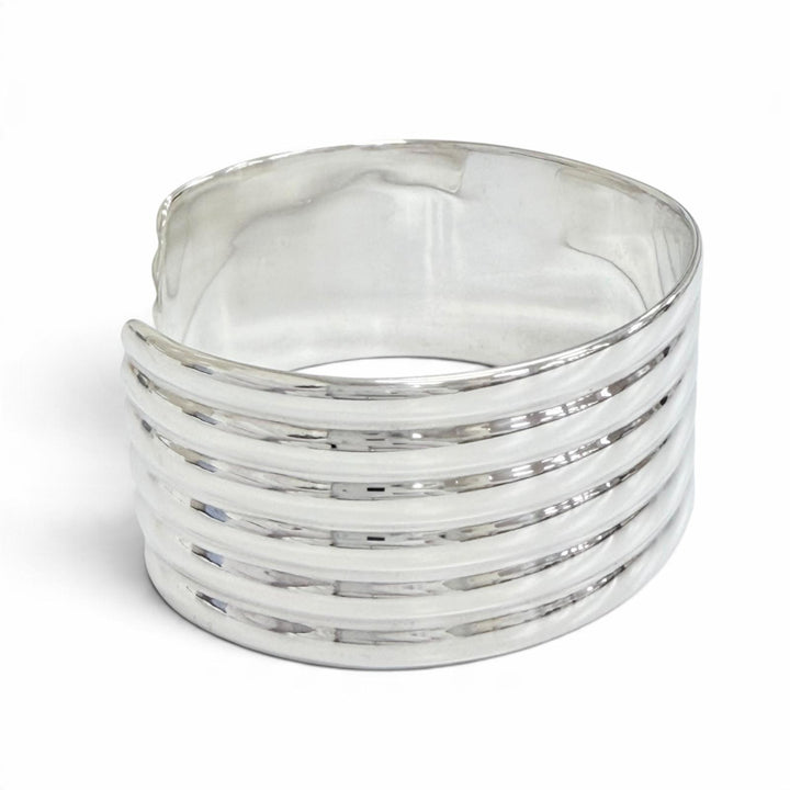 Great TIFFANY&Co. Ribbed Wide Cuff Bangle Bracelet, Made in Mexico Silver 925