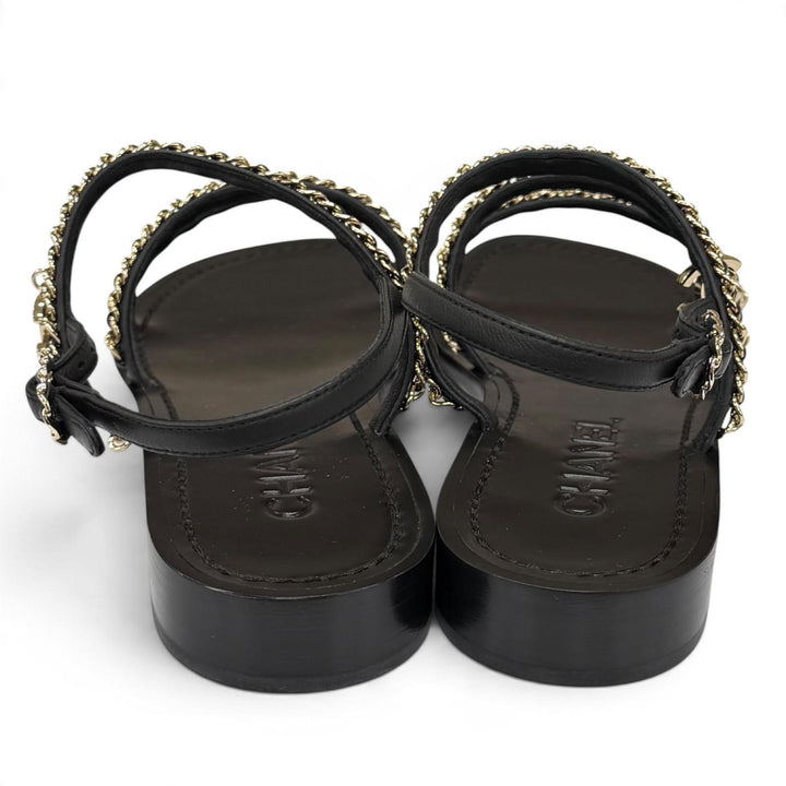 Pristine CHANEL Sandals COCO MarkChain Leather black leather Women IT 38 G45667