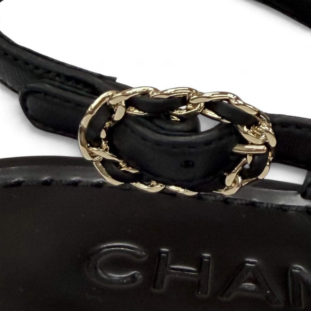 Pristine CHANEL Sandals COCO MarkChain Leather black leather Women IT 38 G45667