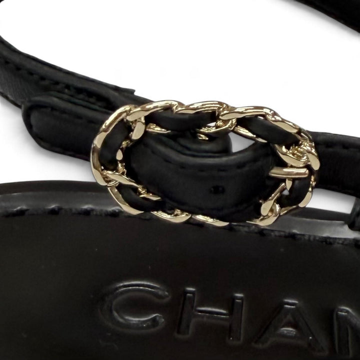 Pristine CHANEL Sandals COCO MarkChain Leather black leather Women IT 38 G45667