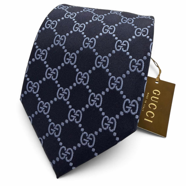 Pristine GUCCI tie Cravat GG pattern Navy silk mens 499695