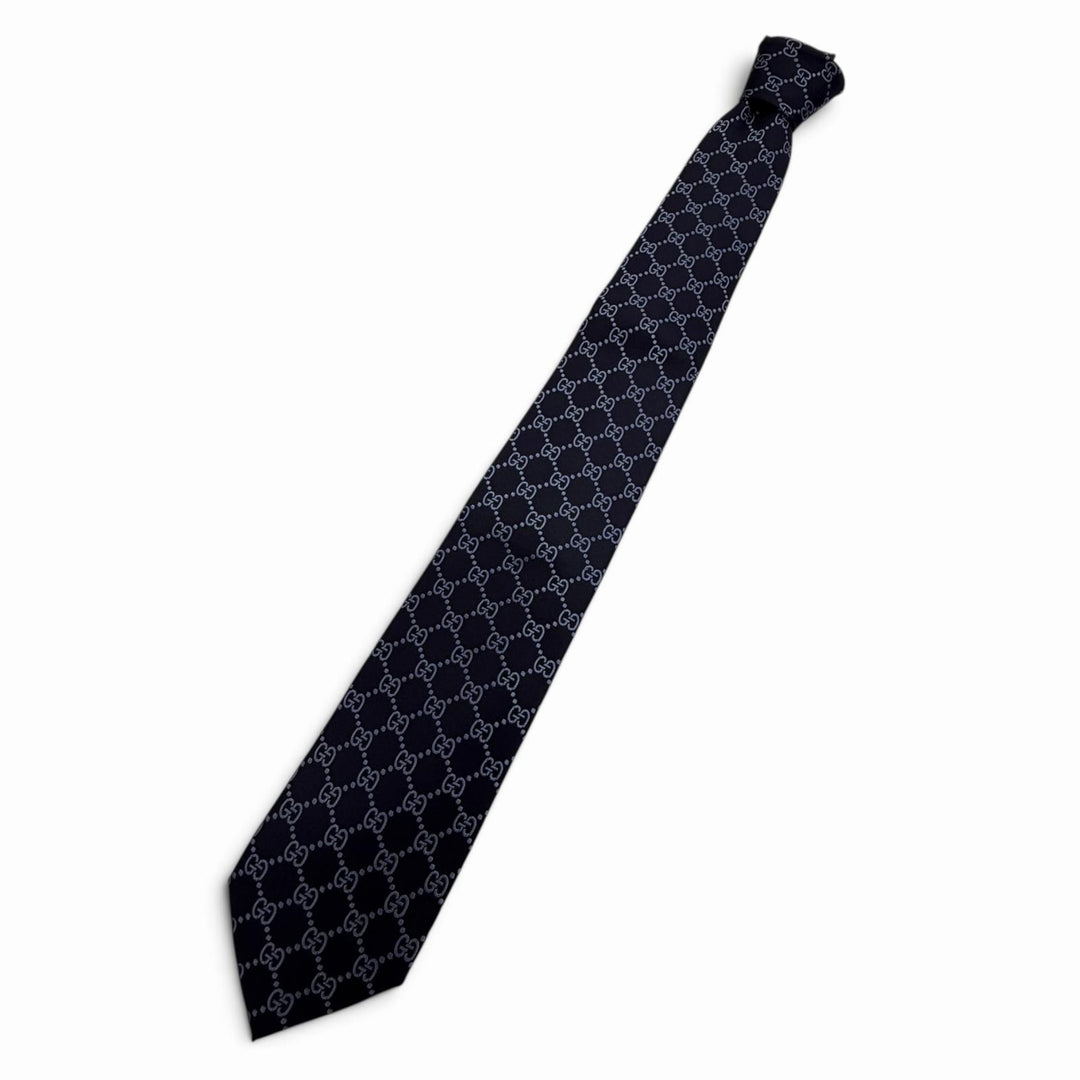 Pristine GUCCI tie Cravat GG pattern Navy silk mens 499695