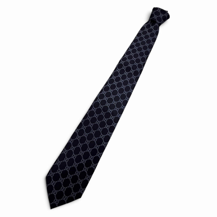 Pristine GUCCI tie Cravat GG pattern Navy silk mens 499695