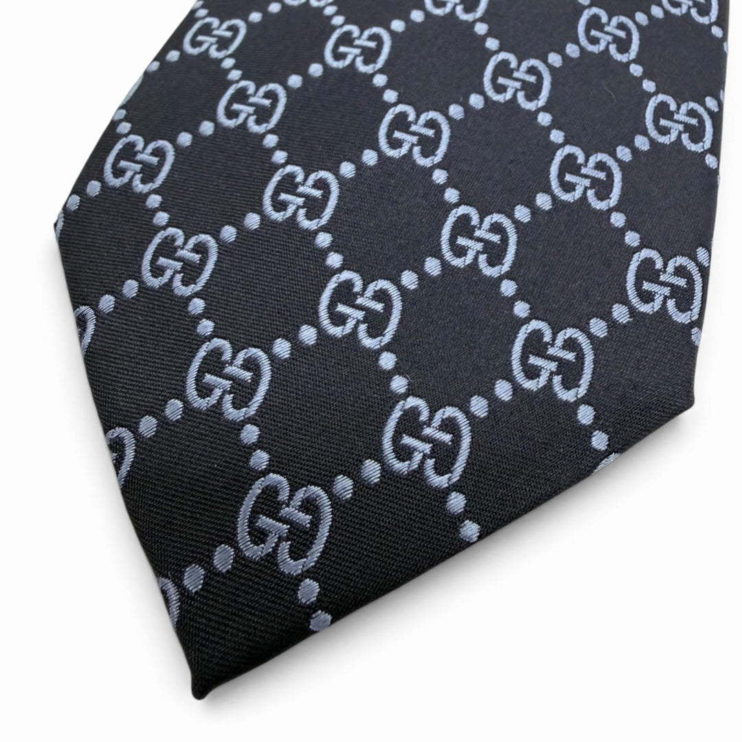 Pristine GUCCI tie Cravat GG pattern Navy silk mens 499695