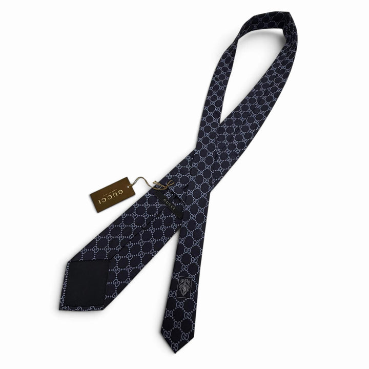 Pristine GUCCI tie Cravat GG pattern Navy silk mens 499695