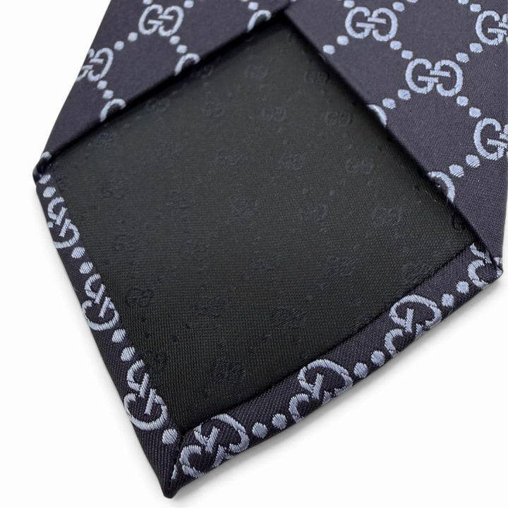 Pristine GUCCI tie Cravat GG pattern Navy silk mens 499695