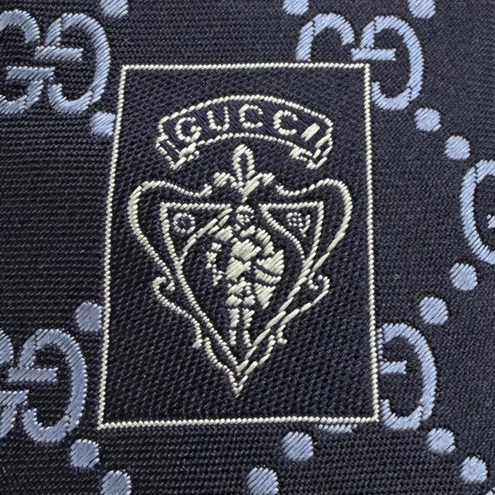 Pristine GUCCI tie Cravat GG pattern Navy silk mens 499695