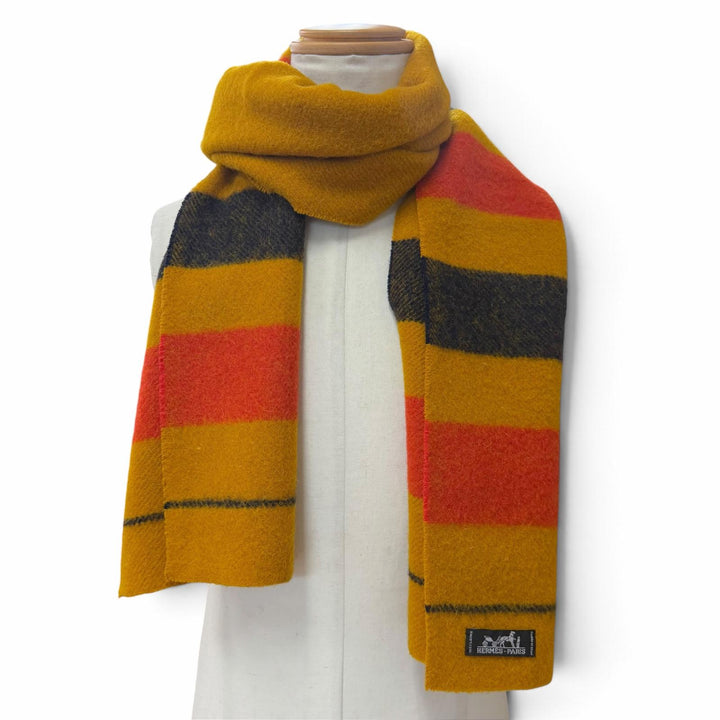 Excellent HERMES Scarf Rocabal yellow multi wool mens