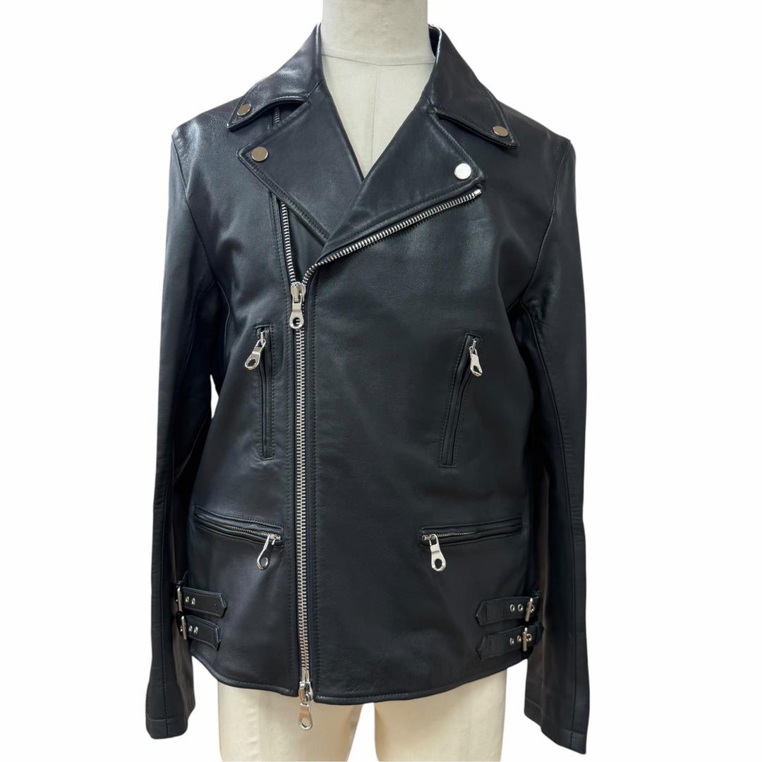 Excellent CINQUANTA Leather jacket double Dark navy Sheep leather mens 52 H-508