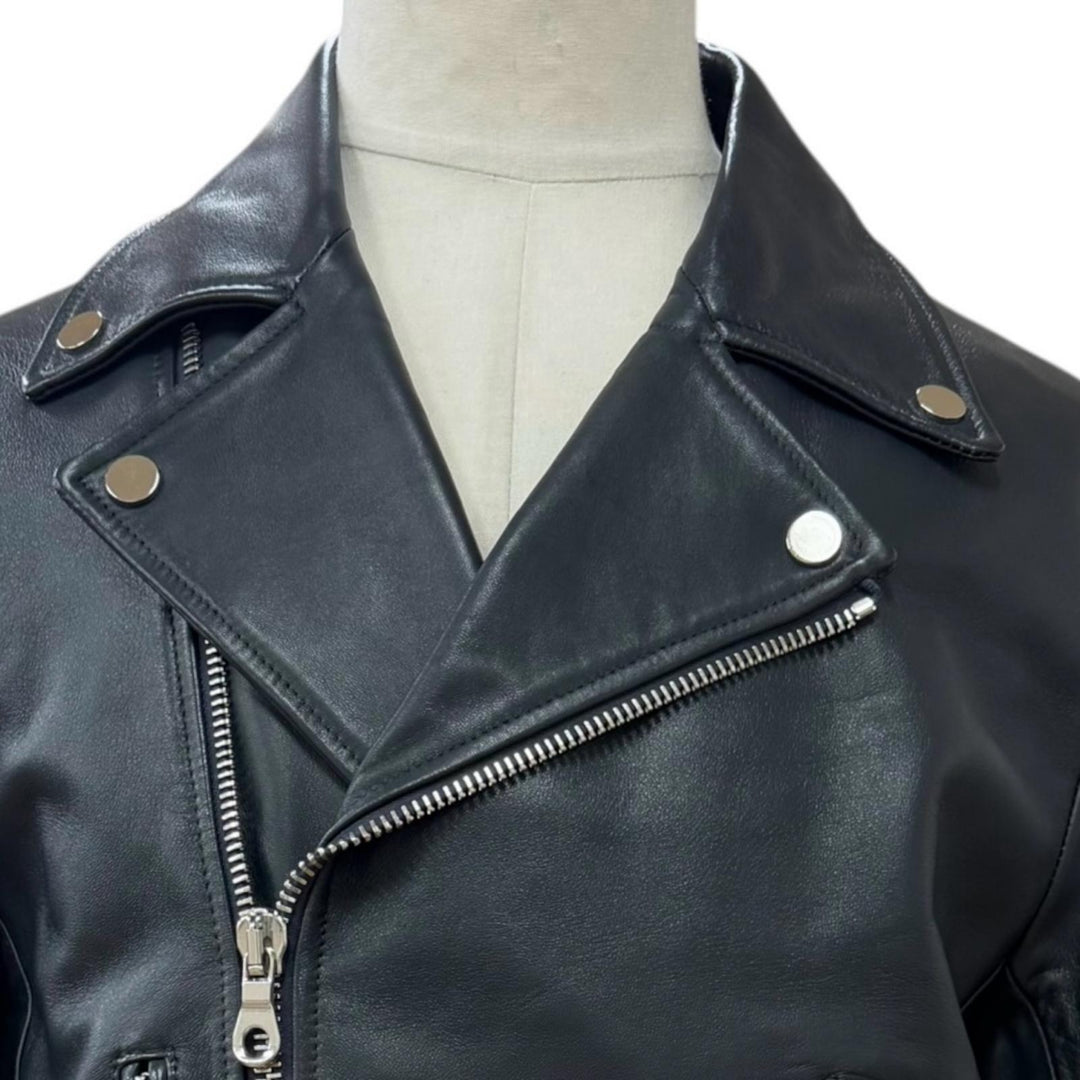 Excellent CINQUANTA Leather jacket double Dark navy Sheep leather mens 52 H-508