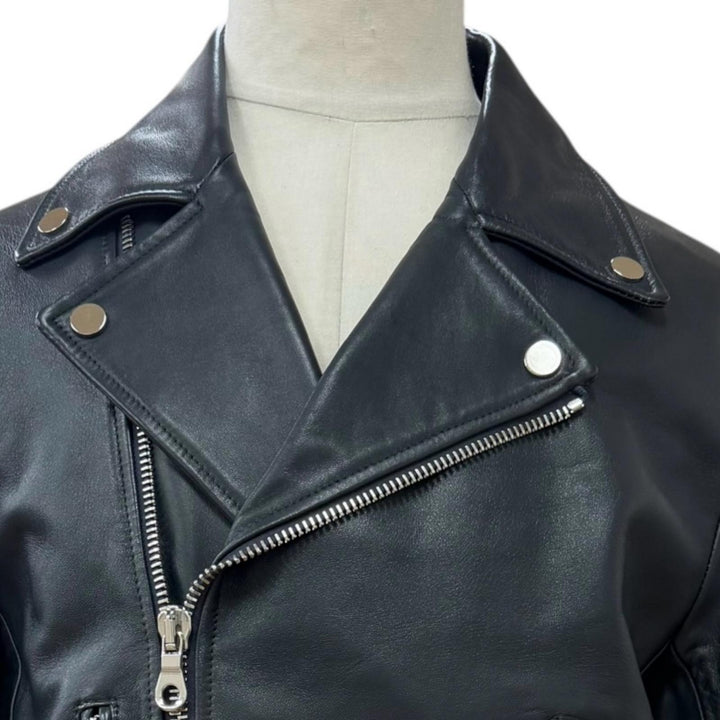 Excellent CINQUANTA Leather jacket double Dark navy Sheep leather mens 52 H-508
