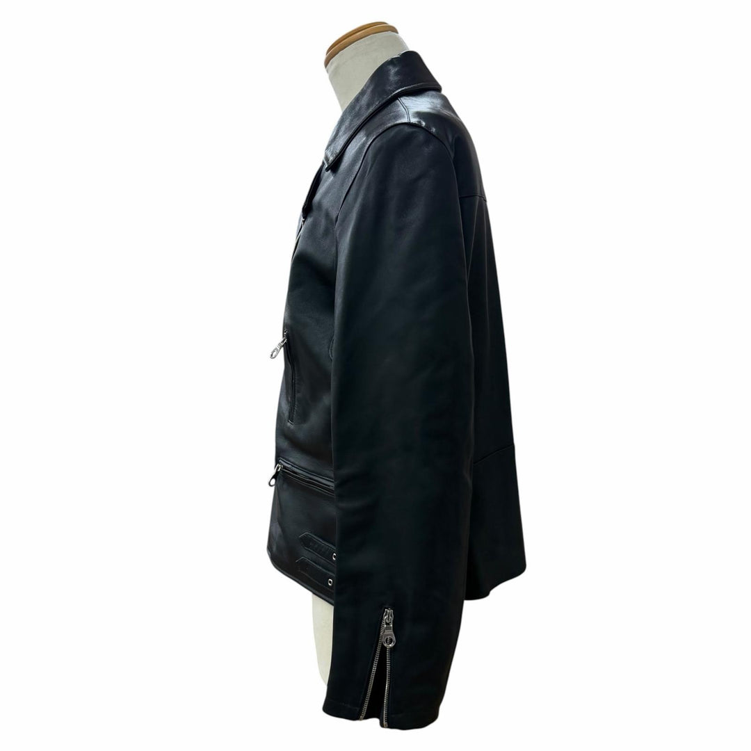 Excellent CINQUANTA Leather jacket double Dark navy Sheep leather mens 52 H-508
